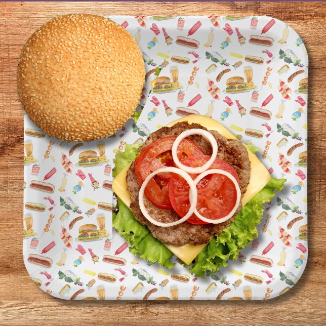Plato De Papel Patrón de comida, bebidas y postres BBQ acuarela (Subido por el creador)