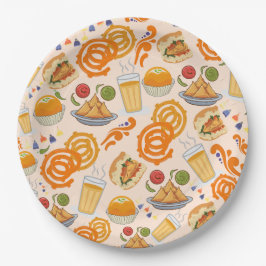 Plato De Papel Patrón de comida callejera indio colorido Chai fes