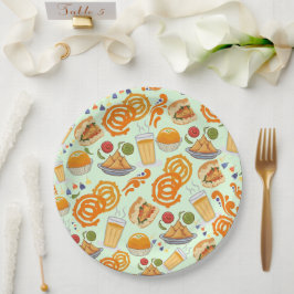 Plato De Papel Patrón de comida callejera indio colorido Chai fes
