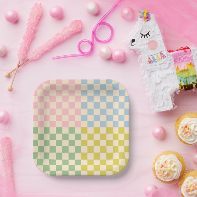 Plato De Papel Patrón de comprobación de cuatro cheques Pastel (Fiesta)
