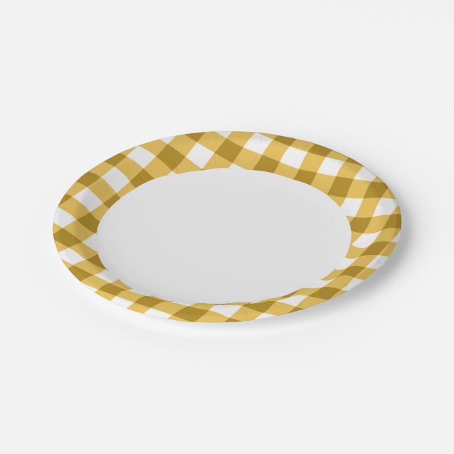 Plato De Papel Patrón De Comprobación De Gingham Amarillo Y Blanc (Angular)