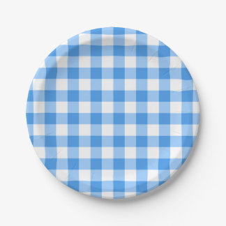 Plato De Papel Patrón De Comprobación De Gingham Azul Y Blanco