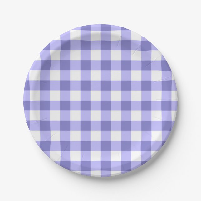 Plato De Papel Patrón De Comprobación De Gingham Púrpura Y Blanca (Anverso)