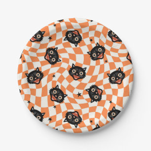 Plato De Papel Patrón de comprobación de Naranja de gato negro re