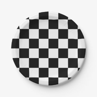 Plato De Papel Patrón de comprobación de negro y blanco