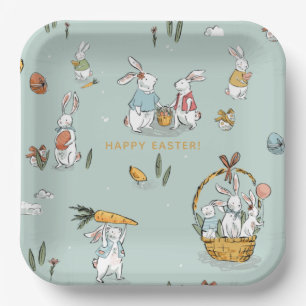 Plato De Papel Patrón de conejillos de Pascua y Personalizado de 