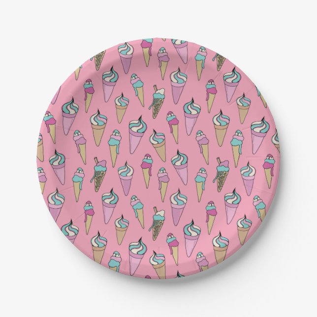 Plato De Papel patrón de cono de helado (Anverso)