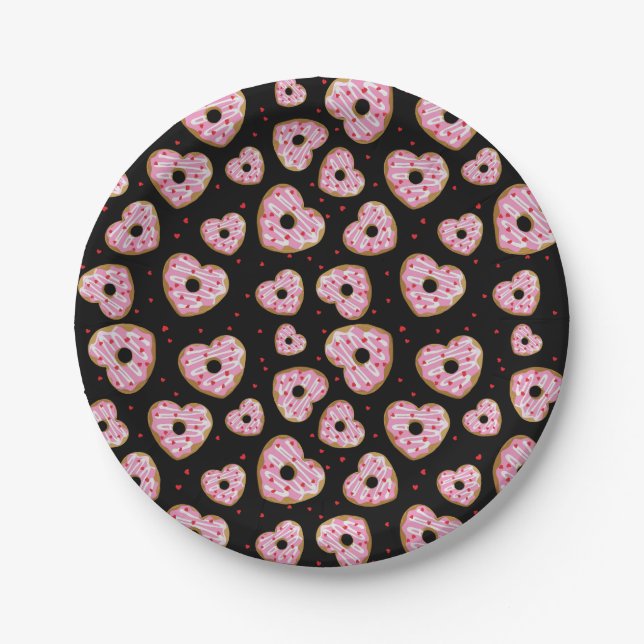 Plato De Papel Patrón de cookie de corazón rosado (Anverso)