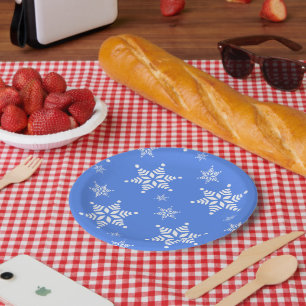Plato De Papel Patrón de copo de nieve, copos de nieve blancos, n
