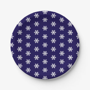 Plato De Papel Patrón de copo de nieve marina invierno azul y bla