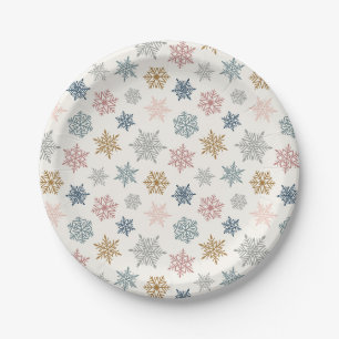 Plato De Papel Patrón de copo de nieve multicolor – Navidad de in