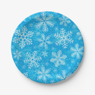 Plato De Papel Patrón de copos de nieve blancos