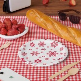 Plato De Papel Patrón de copos de nieve, copos de nieve rojos, ni