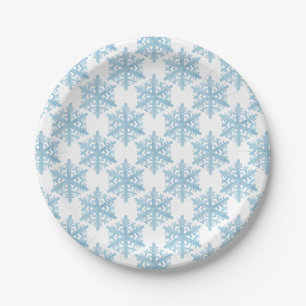 Plato De Papel Patrón de copos de nieve de color azul claro para