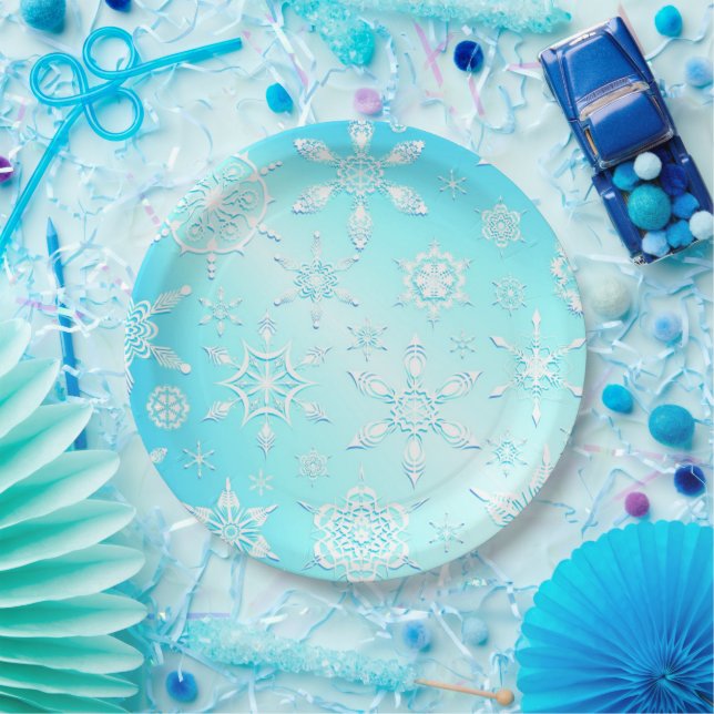 Plato De Papel Patrón de copos de nieve de cristal (Fiesta)