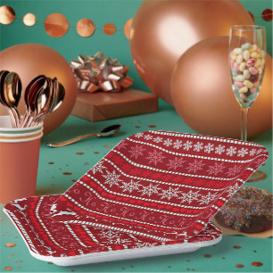 Plato De Papel Patrón de copos de nieve de Navidades festivos