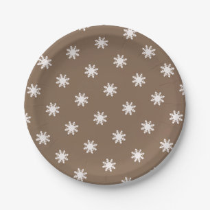 Plato De Papel Patrón de copos de nieve marrón profundo de navida
