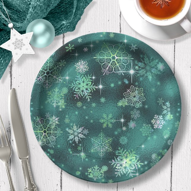 Plato De Papel Patrón de copos de nieve más bonito ID846 verde (Subido por el creador)
