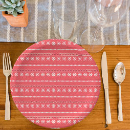 Plato De Papel Patrón de copos de nieve rojos