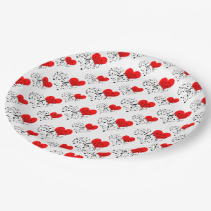 Plato De Papel Patrón de corazón cantante. Red Hearts, Black Note