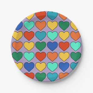 Plato De Papel Patrón de corazón de amor lindo y colorido en Lava