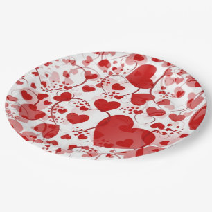 Plato De Papel Patrón de corazón divertido VII - blanco rojo + tu