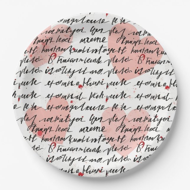 Plato De Papel Patrón de corazón moderno con fondo de escritura ( (Anverso)