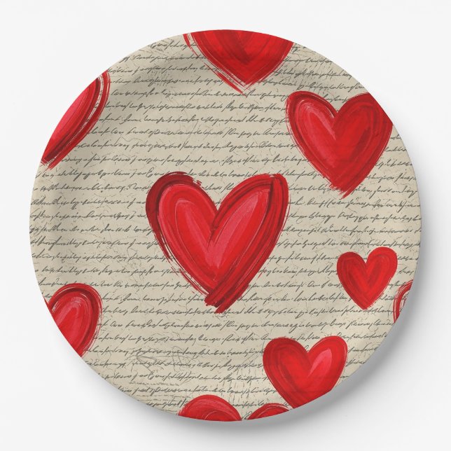 Plato De Papel Patrón de corazón moderno con fondo de escritura ( (Anverso)