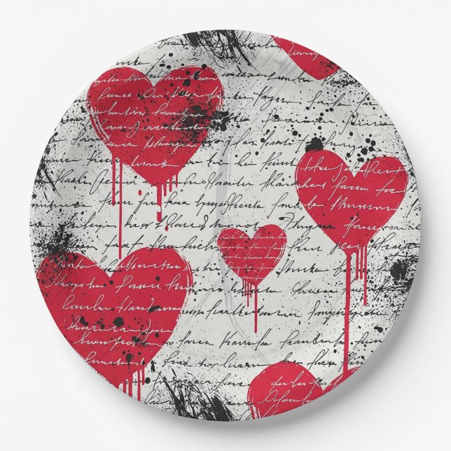 Plato De Papel Patrón de corazón moderno con fondo de escritura ( (Anverso)