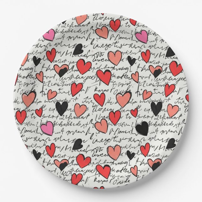 Plato De Papel Patrón de corazón moderno con fondo de escritura ( (Anverso)