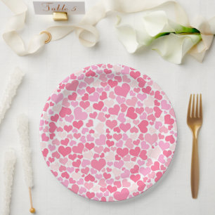 Plato De Papel Patrón de corazón rosado - Placas de papel románti