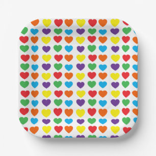 Plato De Papel Patrón de Corazones Arcoíris
