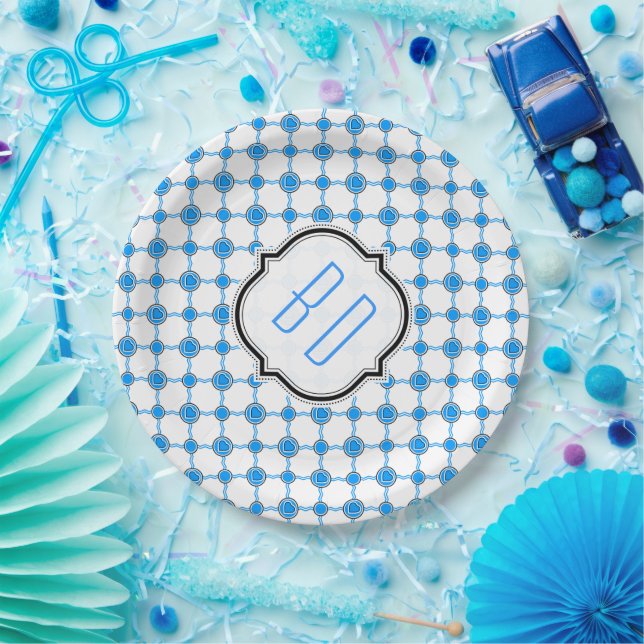 Plato De Papel Patrón de corazones azul blanco de Baviera (Fiesta)