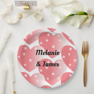 Plato De Papel Patrón de corazones de estrellas rosadas