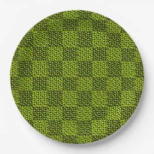 Plato De Papel Patrón de corazones de tablero de ajedrez en verde