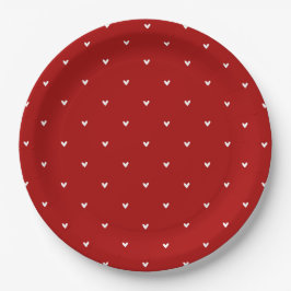 Plato De Papel Patrón de Corazones Rojos y Blancos Día de San Val