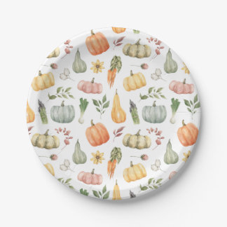 Plato De Papel Patrón de cosecha de otoño de acuarela
