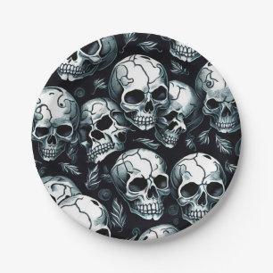 Plato De Papel Patrón de cráneo con tema de Halloween