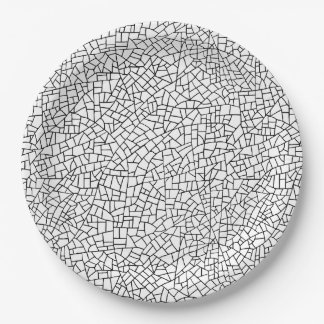 Plato De Papel Patrón de Craquelado - Negro sobre blanco