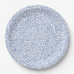 Plato De Papel Patrón de craquelura - Azul marino sobre blanco