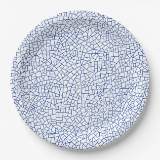 Plato De Papel Patrón de craquelura - Azul marino sobre blanco