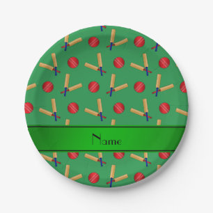 Plato De Papel Patrón de cricket verde de nombre personalizado