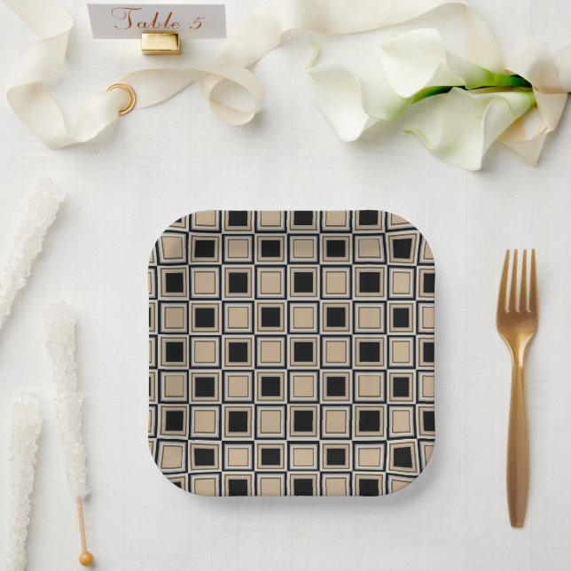 Plato De Papel patrón de cuadrados (Boda)
