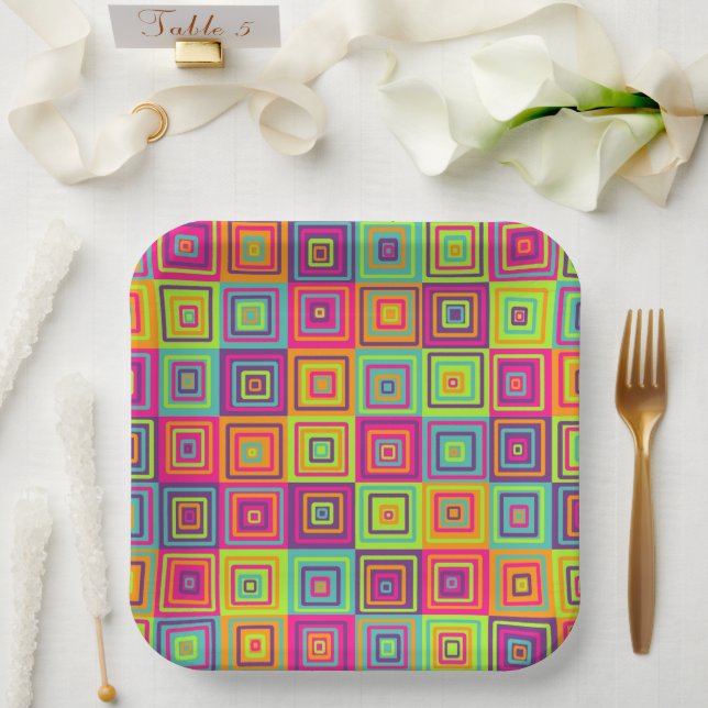 Plato De Papel Patrón de cuadrados (Boda)