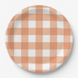 Plato De Papel Patrón de Cuadrícula Gingham de Otoño Naranja