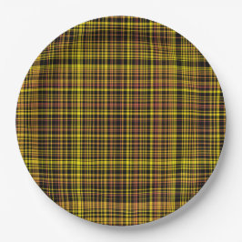 Plato De Papel Patrón de Cuadros Amarillo Naranja Negro