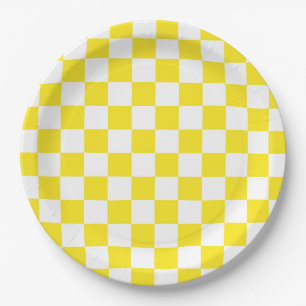 Plato De Papel Patrón de cuadros amarillos y blancos