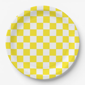 Plato De Papel Patrón de cuadros amarillos y blancos