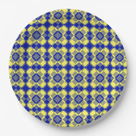 Plato De Papel Patrón de cuadros argyle azul amarillo