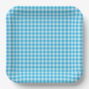 Plato De Papel Patrón de cuadros azules